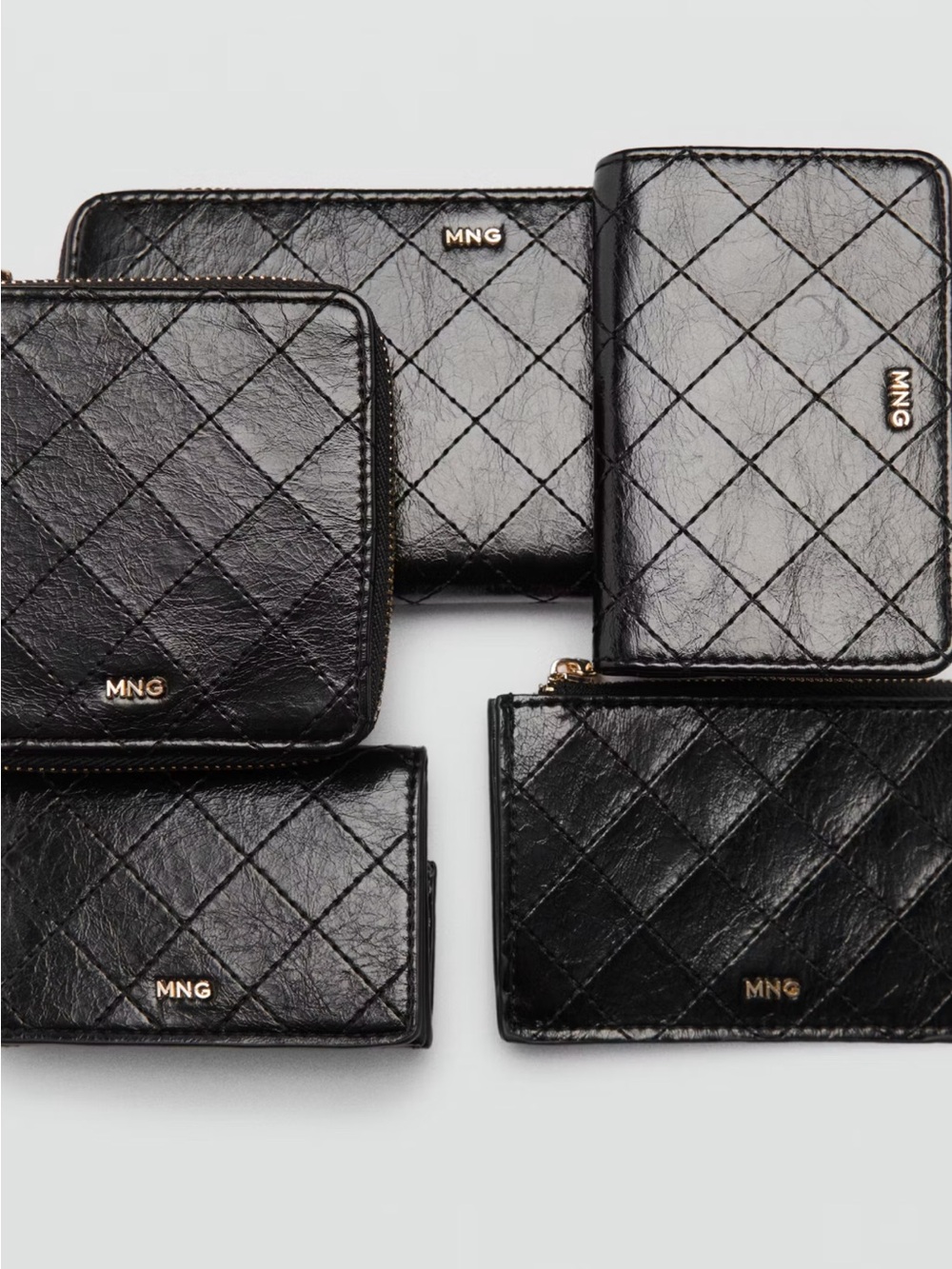 MNG Quilted Zip-Around Wallet in Black
